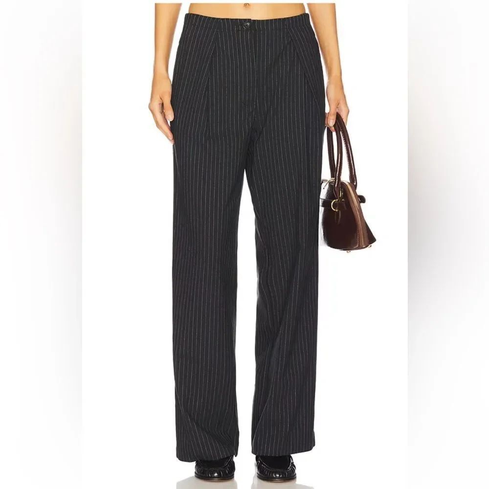 NWOT Free People Navy Stripe Wool-Blend Wide Leg Pants